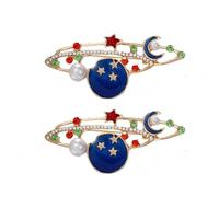 2 Pcs Rhinestone Star Moon Planet Pins, Cosmic Star Orbit Lapel Pins, Women's Planet Theme Suit Shirt Dress Long Skirt Accessories