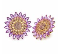 2 Pcs Rhinestone Sunflower Brooch Pins Crystal Flower Lapel Pin Sparkly Coat Pin Floral Corsage Badge Brooch Jewelry Wedding Party Dress Accessory Blue Yellow Purple Pink