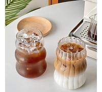 2 Pcs Ribbed Glass Cups, 18 Oz Vintage Drinking Glassware with Wave Design