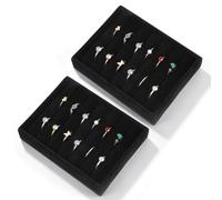 2 Pcs Ring Display Case Ring Storage Tray Mini Jewellry Trays for Drawer | Small Jewelry Tray Set 6-Slots Stackable Jewellery Trays Ring Organizer Rings Holder Tray for Drawer Jewellery Ring Display