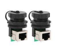 2 Pcs RJ45 Ethernet LAN Cable Connector, CAT5/6 Shielded Industrial Panel Mount Coupler 90 Degree Post-Board Double Socket Outdoor Ethernet Coupler