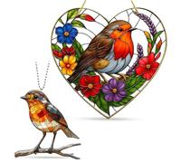 2 Pcs Robin Gifts, 20cm Heart-Shaped Robin Window Sun Catcher and Robin Hanging Ornament, Garden Decor for Windows and Patios, Colorful Bird Ornament Inspired Gift