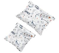 2 PCS Rockets Outer Space White Pocket Cosmetic Bag, Self-Closing Shrapnel Makeup Pouch, Portable No Zipper Mini Travel Make Up Bag for Headphones Coin Lipstick Cosmetics Earphones Jewelry Organizer