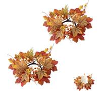 2 PCS Room Decor Wreath for Front door Door Wreath, Autumn Leaves Fall Candle Ring Autumn Artificial Plants Leaves Wreaths Candle Rings Wreaths, Autumn decorations Halloween Decorations Dinner Table