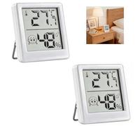 2 PCS Room Thermometer, Digital Indoor Hygrometer, Humidity Meter | Comfort icon LCD display, for nursery greenhouse office garden cellar terrarium, white, accurate, battery powered, wall mount