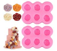 2 PCS Rose Chocolate Moulds Silicone, 6 Cavity Rose Flower Ice Cube Mold Non-Stick, 3D Cake Resin Molds for Sugarcraft Soap Candy Fondant Cupcakes Pudding Kitchen Baking Tools Handmade Candle