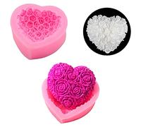 2 Pcs Rose Heart Shape Silicone Mold, 3D Chocolate Cake Candy Baking Mould Fondant Molds for Soap Candle DIY Toys Decorative Ornaments