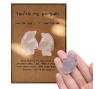 2 Pcs Rose Quartz Penguin Healing Crystal Worry Stone for Anxiety Relief Meditation Emotional Energy Balance Crystal Animal Ornaments