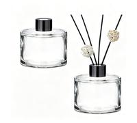 2 Pcs Round Glass Diffuser Bottles with Black Caps Empty Refillable Fragrance Jars for DIY Essential Oils Reed Diffusers Aromatherapy Home Scent Accessories