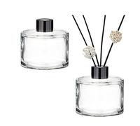 2 Pcs Round Glass Diffuser Bottles with Black Caps Empty Refillable Fragrance Jars for DIY Essential Oils Reed Diffusers Aromatherapy Home Scent Accessories