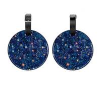 2 Pcs Round Luggage Tags, PU Leather Travel Bag Suitcase Tags with Privacy Cover - Fireflies Plants Glow
