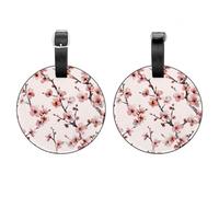 2 Pcs Round Luggage Tags, PU Leather Travel Bag Suitcase Tags with Privacy Cover - Pretty Peach Blossom
