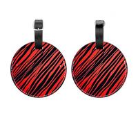 2 Pcs Round Luggage Tags, PU Leather Travel Bag Suitcase Tags with Privacy Cover - Red Zebra Stripes