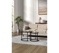 2 Pcs Round Nesting Coffee Table Set with Glass Tops in Tan The hot sale Tan