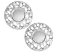 2 Pcs Round Paint Tray Palettes Aluminium Paint Mixing Palette with 10 Wells Durable Painting Supplies for Birthday Painting Party Watercolours DIY Craft Art Paints (17cm)