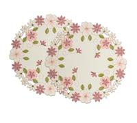 2 Pcs Round Pink Floral Lace Doilies, European Flower Embroidered Placemats 11.8 inch Cutwork Spring Daisy Embroidered Placemats for Home Kitchen Coffee Wedding Dining Party
