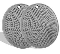 2 Pcs Round Silicone Trivets Pot Holder Mats, Extra Thick Silicone Trivets Heat Resistant hot Pads, Non-Slip Insulation Honeycomb Rubber Hot Pads for Kitchen, Multi-Purpose (Granular Gray)