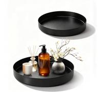 2 PCS Round Tray, Black Coffee Table Decor 20 cm and 25 cm Metal Candle Plate Decorative Serving trays for Parties Jewelry Perfume Home Decor