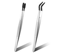 2 Pcs Rubber Tipped Tweezers, Coated Tweezers Set Rubber Straight Flat Long Bent Tweezer for Crafts Stamp Coins Jewelry Hobby Industrial Tweezer Tools