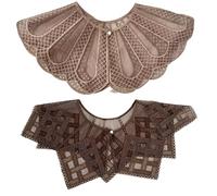 2 Pcs Ruffled Neck Shawl, Versatile Brown Lace Elegant Collars For Women, Decorative Blouse Accessories For Layered Casual And Dressy Outfits