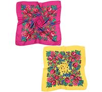 2 PCS Russian Ethnic Scarf Square Head Hair Scarves Printed Cotton Flowe Neck Scarf for Women Girls, Rose Red,yellow, One Size