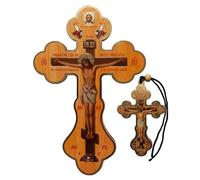 2 pcs Russian Orthodox Three Bar Cross Woden Byzantine Christian Crucifix Wall 8'' (20 cm) Small Icon 3,1'' (8 cm)