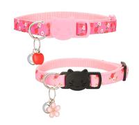 2 Pcs Safety Adjustable Cat Collars, Cotton Breakaway Cat Collar Set Apple and Flower Shaped Pendant Kitten Collar Cute Cats Collars with Bell Quick Release with Removeable Bell