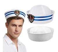 2 PCS Sailor Hats, White Sailor Hat, Head Circumference 57cm, Stylish Headwear with Different Designs, for Those Who Appreciate Nautical Inspired Fashion, White and Color Ribbon Embroidered