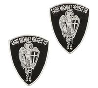 2 Pcs Saint Michael Protect Us Embroidered Patch Hook & Loop Sew On Emblem Fastener Tactical Applique Angel Shield DIY Costume Accessories Patches for Clothes,Backpacks,Jacket,Hats,Vest,Jeans