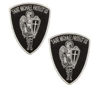 2 Pcs Saint Michael Protect Us Patch, Hook and Loop Embroidered Saint Christian Archangel Protection Cross Shield Morale Emblem for Costume Uniform Cap Jacket Clothes Backpack DIY
