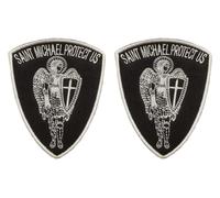 2 Pcs Saint Michael Protect Us Patch Tactical Funny Sayings Patch,Hook and Loop Embroidered Cross Shield Tactical Military Emblem for Clothing Backpack Caps Jacket Vest Dogs Harness