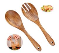 2 Pcs Salad Spoon and Fork Set, Wooden Salad Servers, 10.2inch Durable Wood Salad Mixing Dinner Fork and Spoon,Wooden Spoon Fork, Salad Mixing Wood Serving Spoons Set for Serving Salad Kitchen Tool
