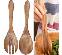 2 Pcs Salad Spoons and Fork Set,Durable Wood Salad Mixing Dinner Fork and Spoon Long Handle Salad Servers Set,Salad Mixing Dinner Fork and Spoon,Salad Wood Serving Spoons Set for Serving Saladf