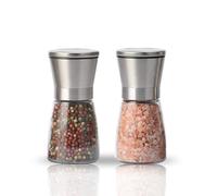 2 Pcs Salt and Pepper Grinder Set - Food Grade Stainless Steel Glass Bottle Shakers Adjustable Thickness and Size of Salt and Pepper for Condiment and BBQ[without Spice Content] (Short)