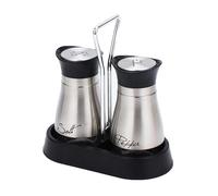 2 Pcs Salt and Pepper Shakers with Bracket Set, 120ml Stainless Steel Salt and Pepper Pots Glass Bottle for Restaurant, Dining Table, Salt Shaker for Home, Kitchen (Silver)