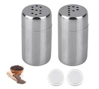 2 Pcs Salt Shaker Small,S or P Shaped Hole Mini Travel Salt and Pepper Shakers Sets, Stainless Steel Mini Spice Shaker, Portable Seasoning Shakers for Kitchen Restaurant,Camping, Travel