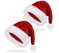 2 PCS Santa Hats for Adults Luxury Father Christmas Hats Bulk Plush Xmas, Velvet Comfy Santa Claus Outfit for New Year Festive Party Supply, Thicken Classic Fur Decorations