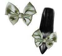 2 Pcs Satin Bow Shoe Clips Removable Solid Color Shoe Clips Elegant Wedding Party Shoe Buckles Bags Clothing Hair Accessories Grass Green