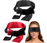 2 Pcs Satin Eye Cover, Soft Comfortable Silk Sleeping Cover Blindfold Tie for Valentine's Day, Sexy Adjustable Silk Eye Cover,Blackout Sleep Blindfoldfor for Travel Supplies Couples (Red, Black)