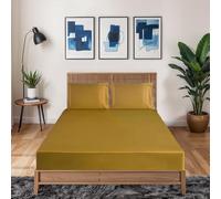 2 Pcs Satin Fitted Sheet Bedding Set 1 Fitted Sheet and 1 Pillowcase - 40 cm Deep Pocket Satin Silky Bed Sheet - Breathable Non-Iron Good for Hair and Skin - (Dull-Gold, Single)