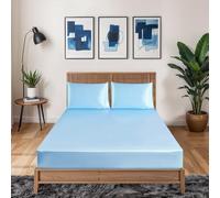 2 Pcs Satin Fitted Sheet Bedding Set 1 Fitted Sheet and 1 Pillowcase - 40 cm Deep Pocket Satin Silky Bed Sheet - Breathable Non-Iron Good for Hair and Skin - (Sky Blue, Single)