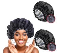 2 Pcs Satin Sleep Cap for Women Long Hair Silk Bonnet for Curly Hair bonnet for Sleeping Extra Large Double Layer Adjustable Satin Bonnet for Women