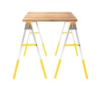 2 Pcs Saw Horse Twin Pack, Folding Saw Horse Saw Horse Pair mit 4 Hooks 1200Kg Weight Capacity Adjustable Legs, Log Workbench Suitable for Warehouses, Factories, Logging Sites (Yellow)
