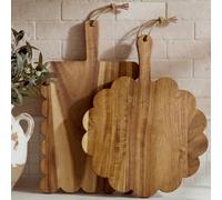 2 Pcs Scalloped Cutting Boards Wood Set, Decorative Cutting Boards with Handle Acacia Charcuterie Board for Cottage Core Kitchen Decor Cheese Meat Fruit Bread Chopping Blocks Housewarming Gift