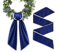 2 Pcs Scalloped Wreath Sash for Front Door, 55" Linen Ruffle Wreath Ribbon Blanks for Monogram Embroidery, Decorative Garland Bow for Porch Yard Wedding Baby Shower Decor(Blue)