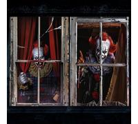 2 Pcs Scary Halloween Window Decorations Outdoor Clown Indoor Outdoor Party Decor, Hd Print Window Blood Silhouette Curtain Cover Accessories Spooky Ghost Face For Windows Doors The Prank Decor
