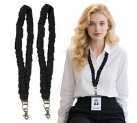 2 PCS Scrunchie Lanyard for ID Cards and Keys - Black, Retractable, Elastic Neck Strap with Clip - Ideal for Teachers, Nurses, School, Office