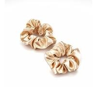 2 Pcs Scrunchies for Women, Soft Silk Scrunchies, Premium Satin Scrunchie Ponytail Holder, Hair Scrunchies for Women, Elastic Hair Ties for Long Fine & Thick Curly Hair Girls (Champagne Gold)
