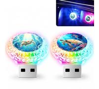 2 Pcs Sea Turtle USB LED Car Interior Atmosphere Lamp, Portable Multi-Color Mini LED Night Light Auto Ambient Lighting, Universal Vehicle Interior Decor Car Accessories Sea Turtle Gifts for Women Men