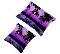 2 PCS Seashore Palms Moonlight Pocket Cosmetic Bag, Self-Closing Shrapnel Makeup Pouch, Portable No Zipper Mini Travel Make Up Bag for Headphones Coin Lipstick Cosmetics Earphones Jewelry Organizer